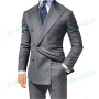 Grey Men Suits Peak Lapel  Men Blazer Two Piece Jacket Black Pants Slim Fit Groom Wedding Tuxedos Costume Homme