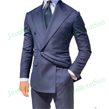Grey Men Suits Peak Lapel  Men Blazer Two Piece Jacket Black Pants Slim Fit Groom Wedding Tuxedos Costume Homme