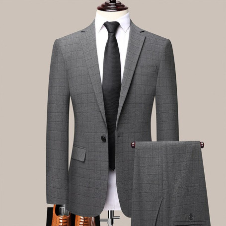 Four Seasons S-5XL High Quality (suit + Trousers) Men's Plaid Casual Slim Fashion Business Gentleman Comfortable Suit Two Piece