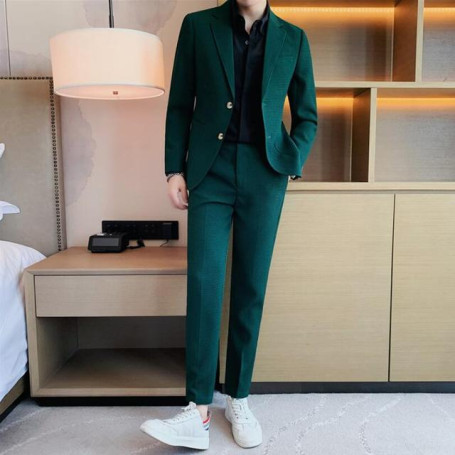 (Jacket+Pants)  Men Spring High Quality Business Suits/Male Slim Fit Groom Wedding Dress Tuxedo/Man 2 Pieces Casual Blazers