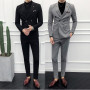 Male Suit Double Breasted Business Casual Jacket Pants 2 Pieces Sets Elegant Wedding Party Evening Pant Suits