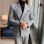 High Quality Blazer Men's British Style Double Breasted Elegant Business Advanced Simple Wedding Gentleman Slim Suit Two Piece