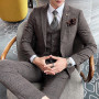 (Blazers+Vest+ Pants) Spring New Fashion Gentleman Men's Plaid Leisure Suit Jacket Sets England Simple Groom 3 Piece Tuxedo 5XL