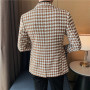 British Style Mens Houndstooth Slim Fit Blazers  New Simple Slim Fit Business Dress Coats Groom Wedding Tuxedo Suit Jacket