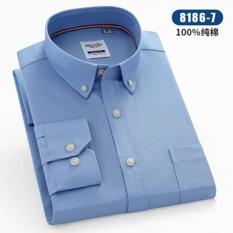 Men Long Sleeves Shirt Casual 100% Cotton Solid Color Plaid Print Stripe Shirt Men Long Sleeve Slim Fit Formal Dress Shirt