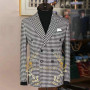 One Piece Houndstooth Blazer For Men Double Breasted Suit Jacket Peaked Lapel Custom Made Wedding Coat Male Fashion Costume