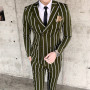 2 Piece Suit Slim Fit Mens Set  Double-breasted Wedding Groomman Pinstripe Notched Lapel For  (Blazer+Pants)