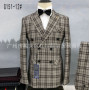 Fashion Plaid Mens Suit 2 Pieces Slim Fit Double Breasted Wedding Blazer Pants Set Business Printed Suits for Men Luxury Tuxedos