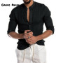 Men's Solid Color Linen Long Sleeve Quick Dry Shirt  Button-up Collar Men's Shirt Trend Tops Plus Size S-5XL