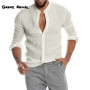 Men's Solid Color Linen Long Sleeve Quick Dry Shirt  Button-up Collar Men's Shirt Trend Tops Plus Size S-5XL
