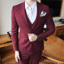 (Jacket+Pants+Vest) 3 Pcs Set Blazers Fashion New Men Casual Boutique Business Solid Color Wedding Suits Dress Coat Trousers