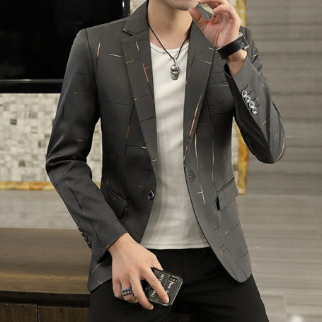 Fashion Men's Casual Boutique Business Slim Gold Silk Printed Formal Suit Dress Blazers Jacket Coat