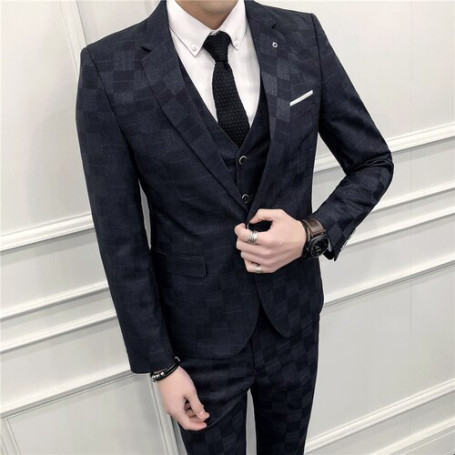 Jacket Pants Vest Men 3 Pieces Slim Casual Suit Trousers Set Male Wedding Groom Dress Business Blazers Coat Trousers Waistcoat