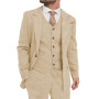 Brown Men's Business Suits Slim Fit Champagne Tuxedos Wool Blazer+Vest+Pant For Party Wedding Banquet Prom Stage Costume