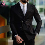 Classic Double Breasted Tuxedo For Groom Wedding 2 Piece Jacket Pants Set Business Blazer Formal Slim Fit Peaked Lapel Men Suits