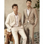 Summer Beige Light Brown Linen Mens Suits Beach Wedding Prom Tuxedos Groom Wear Latest Blazer Design Men Suits Custom Made