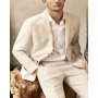 Summer Beige Light Brown Linen Mens Suits Beach Wedding Prom Tuxedos Groom Wear Latest Blazer Design Men Suits Custom Made