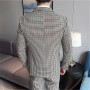 (Jacket+Pants) Luxury Houndstooth Mens Suits 2 Pieces Wedding Tuxedos Vintage Slim Fit Formal Man Set Groom Prom Business Suits