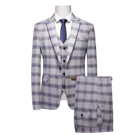 Red Striped Plaid Suit 3-piece Men's Wedding Party Dress Jacket and Pants Vest Fashion Slim Men Blazer Coat Trousers Waistcoat
