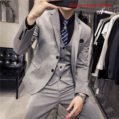 6XL 7XL Jacket Vest Pants High-end Brand Boutique Fashion Men's Solid Color Casual Business Suit Three-piece Suit Groom Wedding