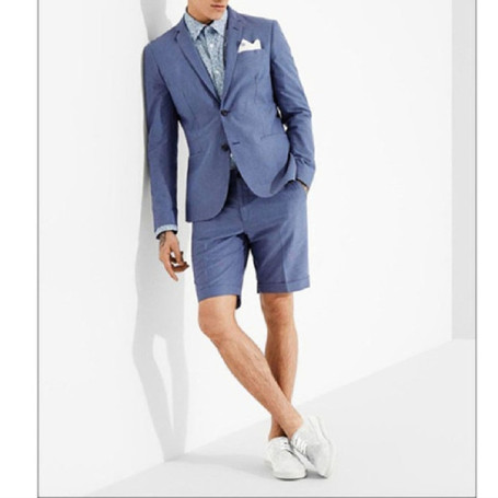Wedding Coat Blue Casual Men Suit with Short Pant Slim Fit 2 Piece Tuxedo Custom Male Set Terno Masculino