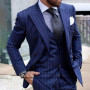 Classic Stripe Slim Fit Mens Suits 3 Piece Jacket Vest Pants Set For Groom Wedding Peaked Lapel Tuxedo Formal Business Blazer