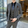 Suit Jacket Pants Vest 3 Pcs Set / Fashion New Men's Casual Boutique Business Plaid High Quality Blazers Coat Trousers Waistcoat
