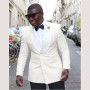 Shawl Lapel Double-Breasted Cool White Wedding Groom Tuxedos Men Suits Wedding Prom Dinner Best Man Blazer(Jacket+Pant