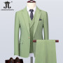 ( Jacket + Vest + Pants ) 5XL Luxurious Men's Green Business Suit 3Piece Prom Banquet Party Groom Wedding Dress Solid Color Suit