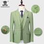 ( Jacket + Vest + Pants ) 5XL Luxurious Men's Green Business Suit 3Piece Prom Banquet Party Groom Wedding Dress Solid Color Suit