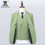 ( Jacket + Vest + Pants ) 5XL Luxurious Men's Green Business Suit 3Piece Prom Banquet Party Groom Wedding Dress Solid Color Suit