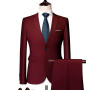 Men Suit (Jacket + Pants) Two-piece Pure Color Slim-fit Formal Dress Tuxedo Business Boutique Fashion Men Clothing Suit Set