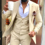 3 Pieces Beige Suits for Men Slim Fit Notched Lapel Groomsmen Tuxedo for Wedding Formal Prom Casual Male Suit Trajes De Hombre