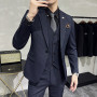 men's suit striped slim wedding dress suit 3-piece suit men's business casual classic fashion tuxedo (suit+vest+pants)M-4XL