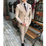 Beige Men's Suit 2 Pieces Double-breasted Notch Lapel Flat Slim Fit Casual Tuxedos for Wedding(blazer+pants)