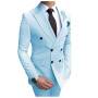 Beige Men's Suit 2 Pieces Double-breasted Notch Lapel Flat Slim Fit Casual Tuxedos for Wedding(blazer+pants)