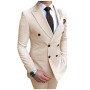 Beige Men's Suit 2 Pieces Double-breasted Notch Lapel Flat Slim Fit Casual Tuxedos for Wedding(blazer+pants)