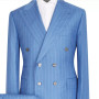 Blazer Sets Blue Stripe Wedding Men Suit 2 Pieces Double Breasted Male Jackets Fashion Peaked Lapel Coat Pants Latest Design New