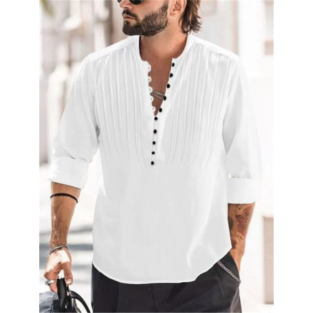 Men's Casual Blouse Cotton Linen Shirt Loose Tops Long Sleeve Tee Shirt Spring Autumn Casual Handsome Men Shirts