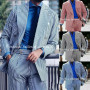 Casual Thin Pure Soft Cotton Striped Seersucker Men's Suits Costume Wedding Formal Tuxedos Double-breasted Party Blazer 2 Pcs
