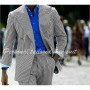 Casual Thin Pure Soft Cotton Striped Seersucker Men's Suits Costume Wedding Formal Tuxedos Double-breasted Party Blazer 2 Pcs