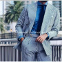 Casual Thin Pure Soft Cotton Striped Seersucker Men's Suits Costume Wedding Formal Tuxedos Double-breasted Party Blazer 2 Pcs