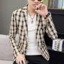Classic Plaid Suit Jacket Korean Fashion Handsome Youth Jacket Business Slim Male Coat One Button Fashion Trend Men Blazer 3XL