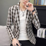 Classic Plaid Suit Jacket Korean Fashion Handsome Youth Jacket Business Slim Male Coat One Button Fashion Trend Men Blazer 3XL
