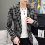 Classic Plaid Suit Jacket Korean Fashion Handsome Youth Jacket Business Slim Male Coat One Button Fashion Trend Men Blazer 3XL