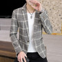 Men's Blazer British's Style Casual Slim Fit Suit Jacket Male Plaid Blazers Single Button Men Coat Terno Masculino Plus Size 3XL