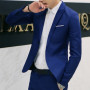 Autumn Back Solid Formal Long New Pockets Color Men Fashion Sleeve Button Coat Lapel Suit One Spring Business Slit Slim