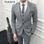 Men's  Suit Three-piece Korean Version Slim-fitting Business Casual Small Blazer Wedding Groom Best Man Dress Two-piece Set