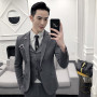 Men's  Suit Three-piece Korean Version Slim-fitting Business Casual Small Blazer Wedding Groom Best Man Dress Two-piece Set