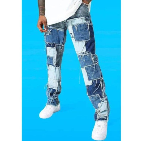Autumn and winter Fashion Men's Splice Jeans Streetwear Mens Slim Fit high quality Straight Trousers Casual Hip-hop Trousers